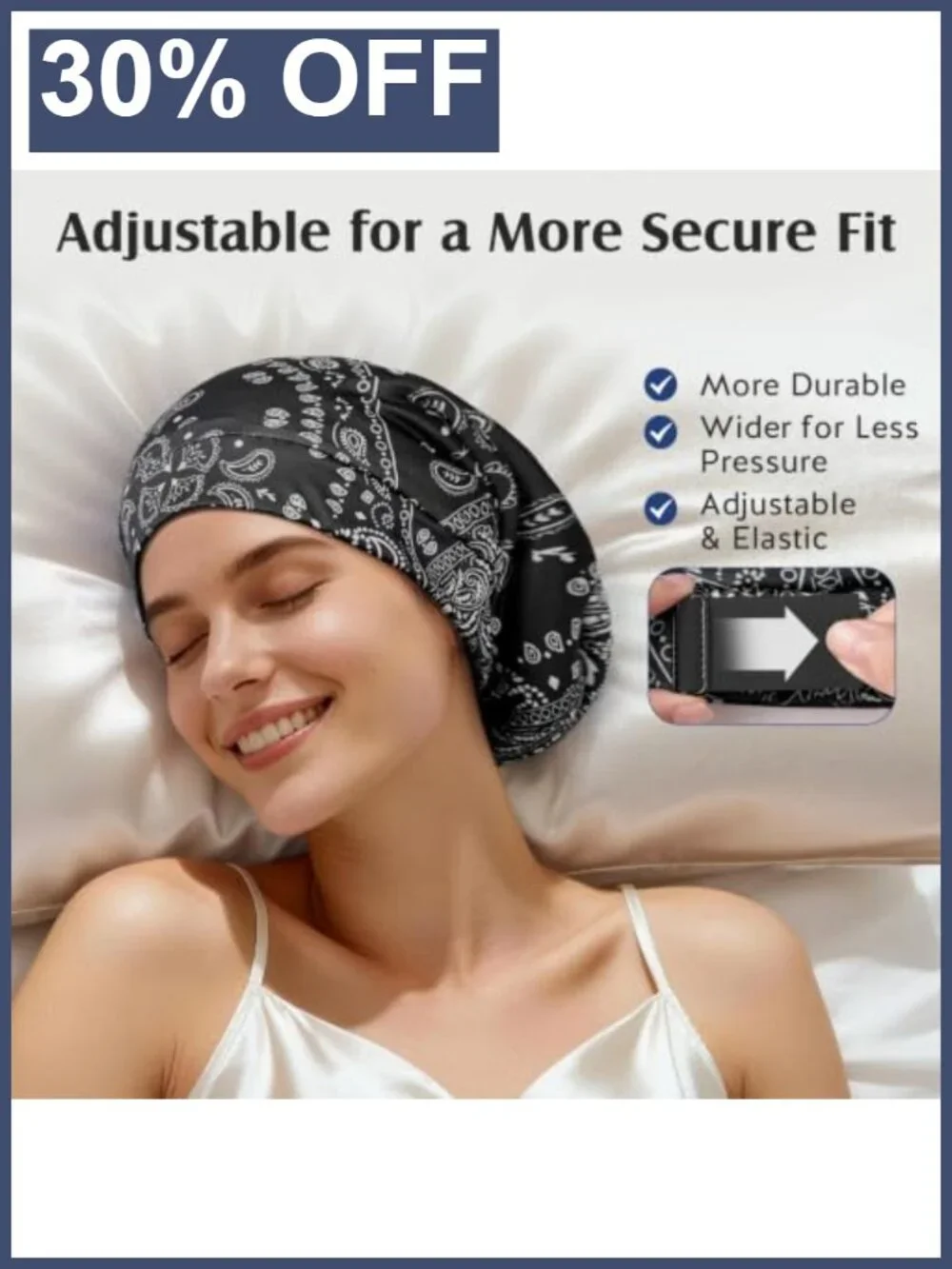 22 Momme Mulberry Silk Lined Bonnet, Adjustable Sleep Cap for Hair Protection